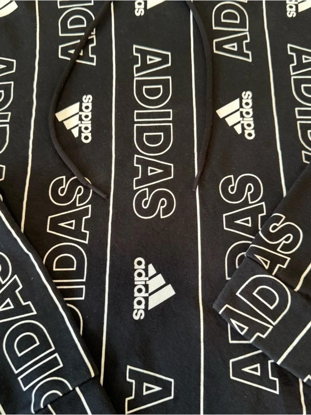 Adidas All Over Print Hoodie Logo Black & White Men’s XS Women’s S